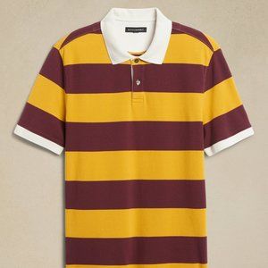 Banana Republic Bold Stripe Yellow Gingko Leaf Organic Cotton Pique Polo